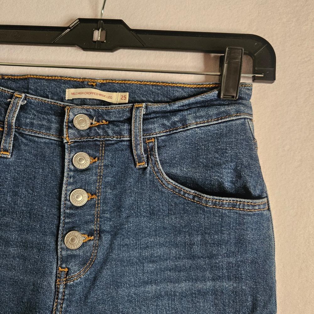 Levis Womens Mile High Cropped‎ Wide Leg Jeans Medium Wash Button Fly 25 W25 L27 - Picture 2 of 12